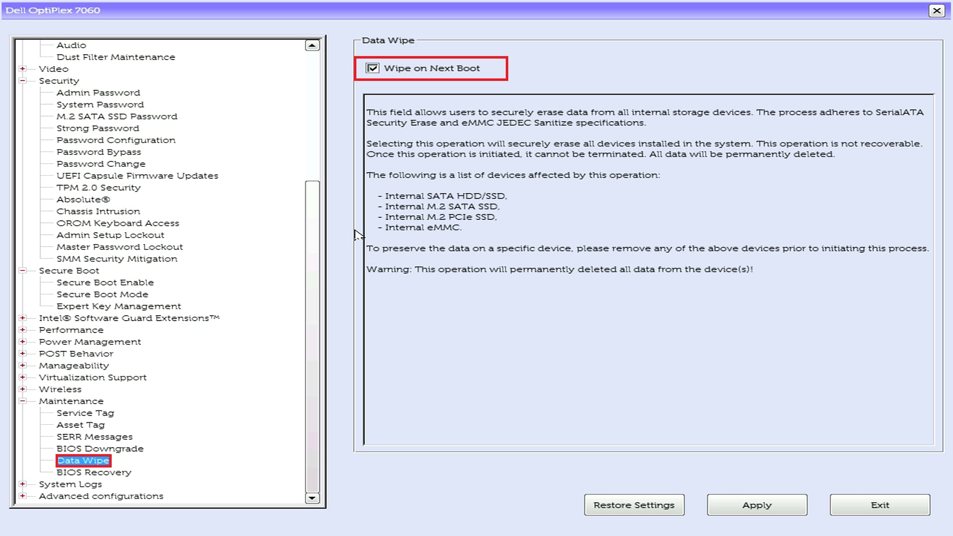 Dell UEFI Secure Wipe